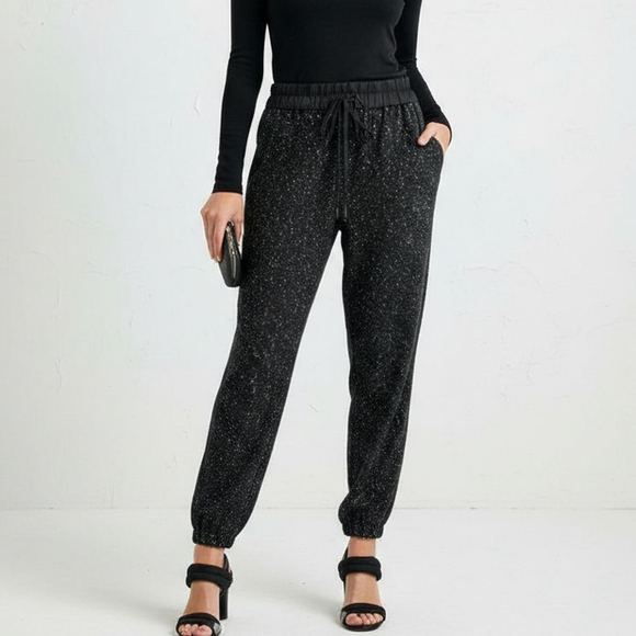 ZARA Black Tweed Textured Dressy Joggers sequins Pull-On Sz S Whimsigoth Grunge - Picture 3 of 12